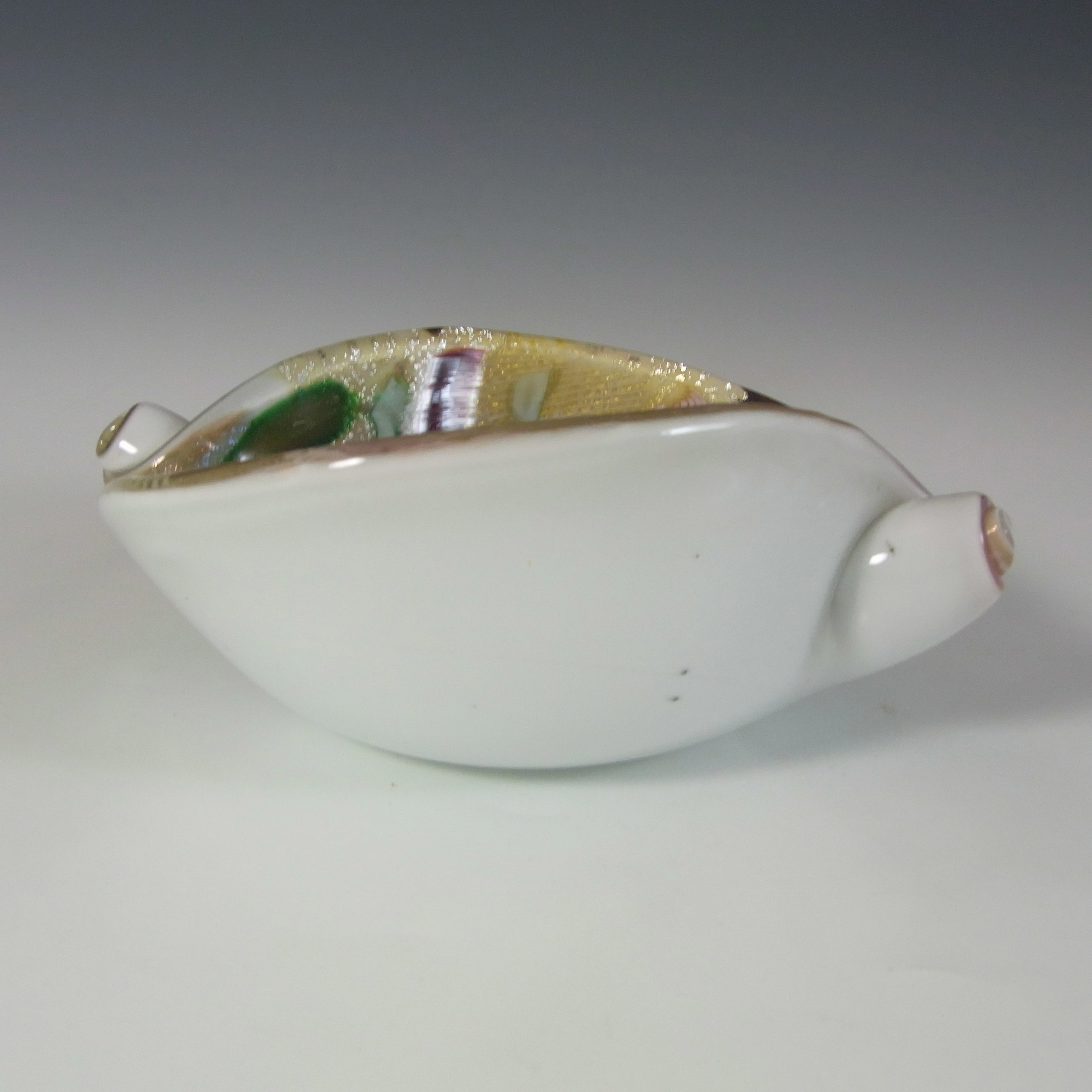 Murano Zanfirico + Aventurine Cream Tutti Frutti Glass Shell Bowl - Click Image to Close