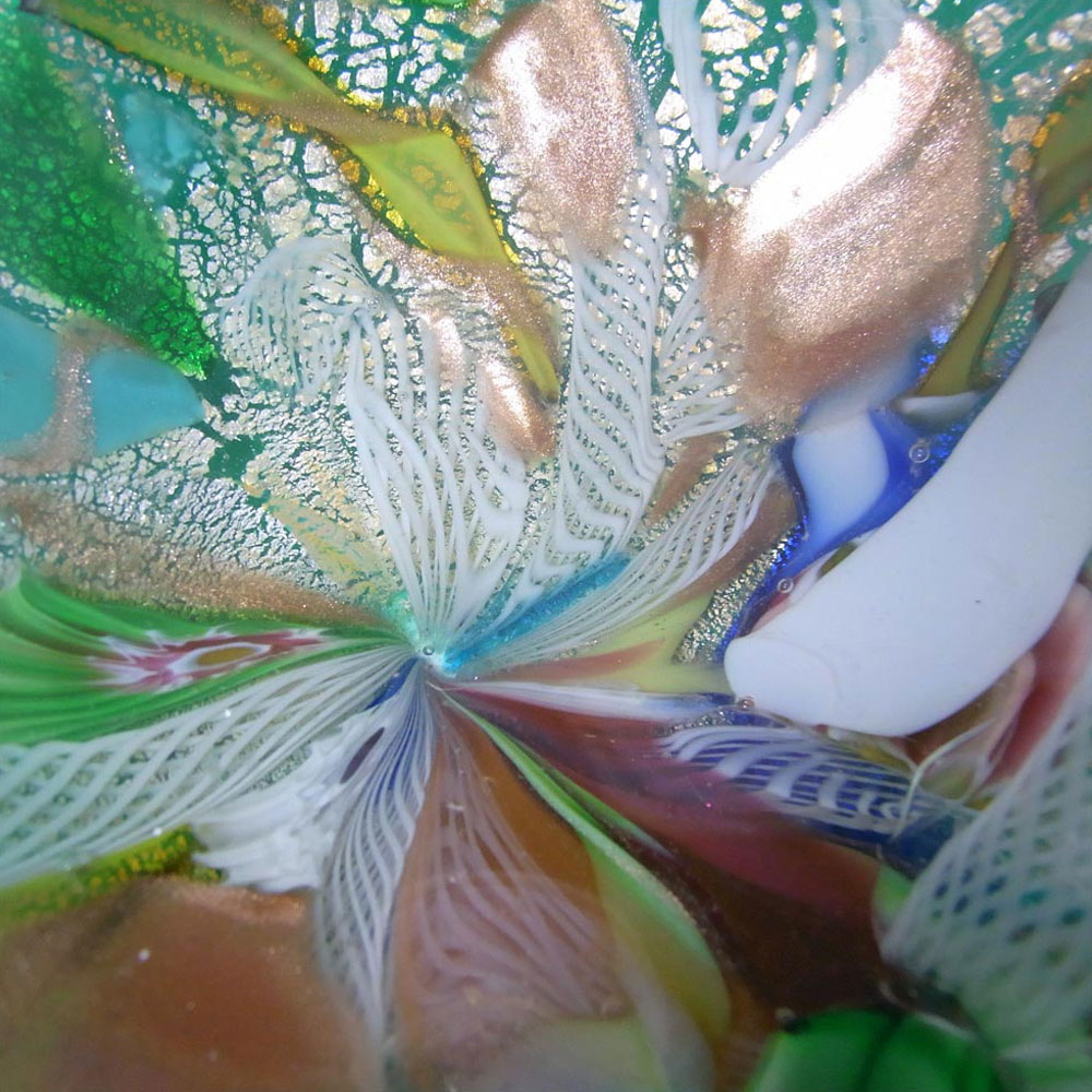 (image for) AVEM Murano Zanfirico Bizantino / Tutti Frutti Green Glass Tricorn Bowl - Click Image to Close