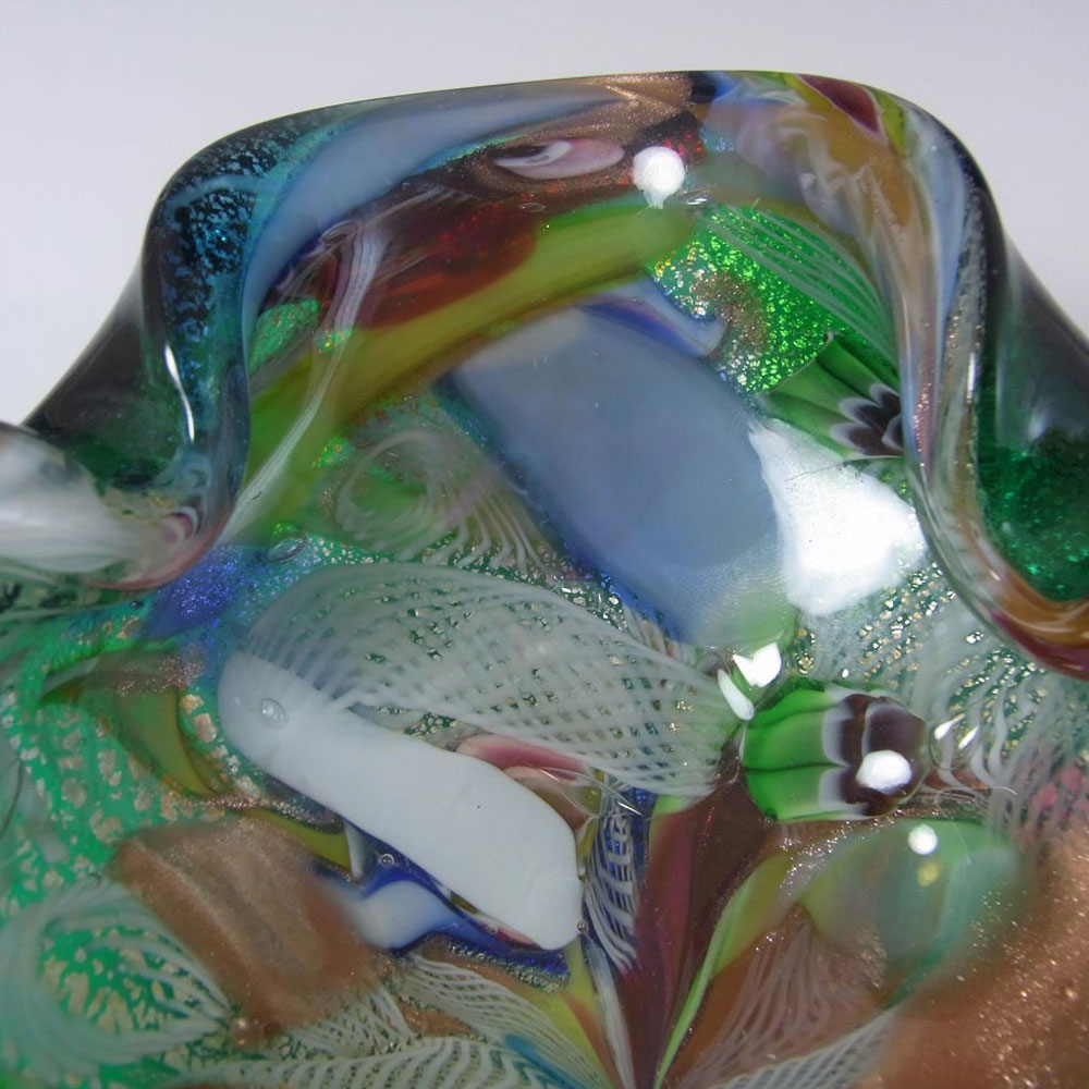 AVEM Murano Zanfirico Bizantino / Tutti Frutti Green Glass Tricorn Bowl - Click Image to Close