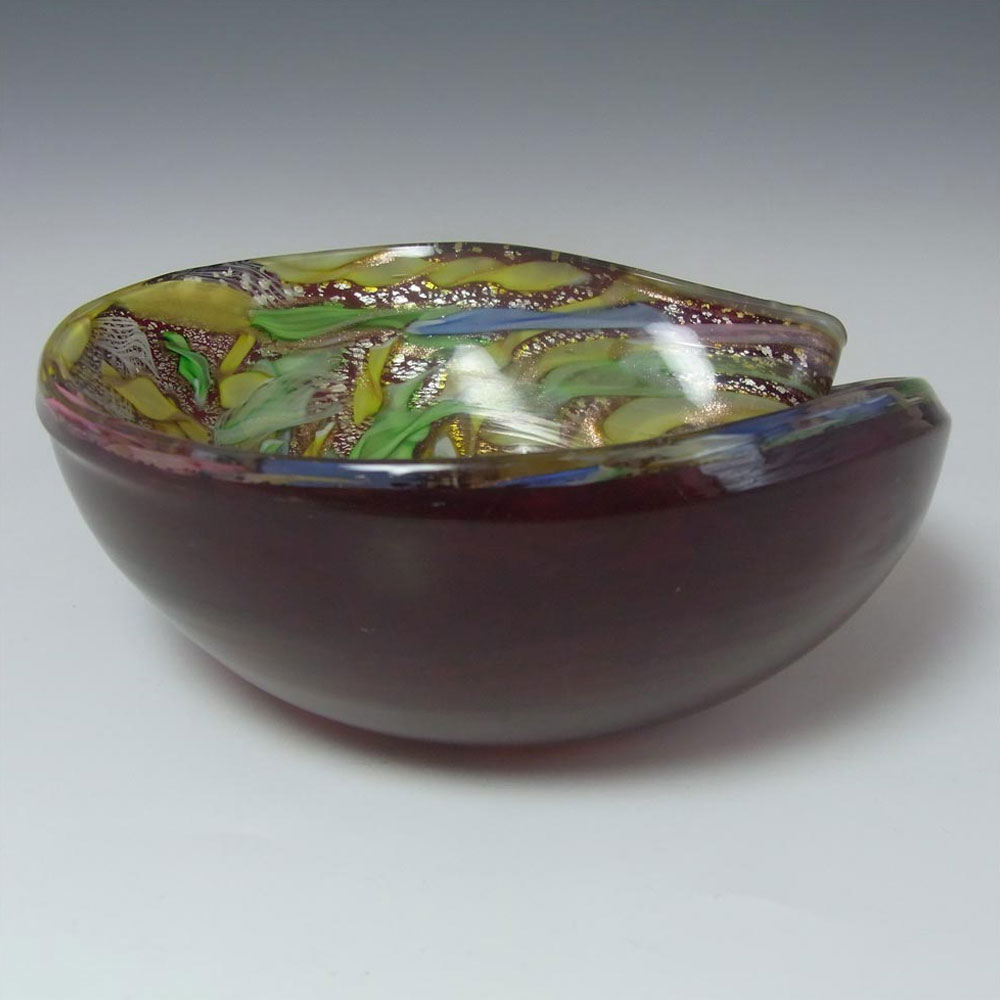 (image for) AVEM Murano Zanfirico Bizantino / Tutti Frutti Red Glass Shell Bowl - Click Image to Close