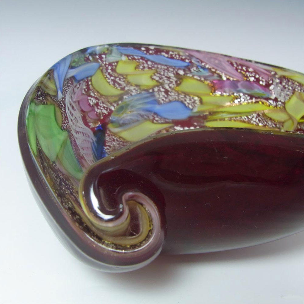 AVEM Murano Zanfirico Bizantino / Tutti Frutti Red Glass Shell Bowl - Click Image to Close