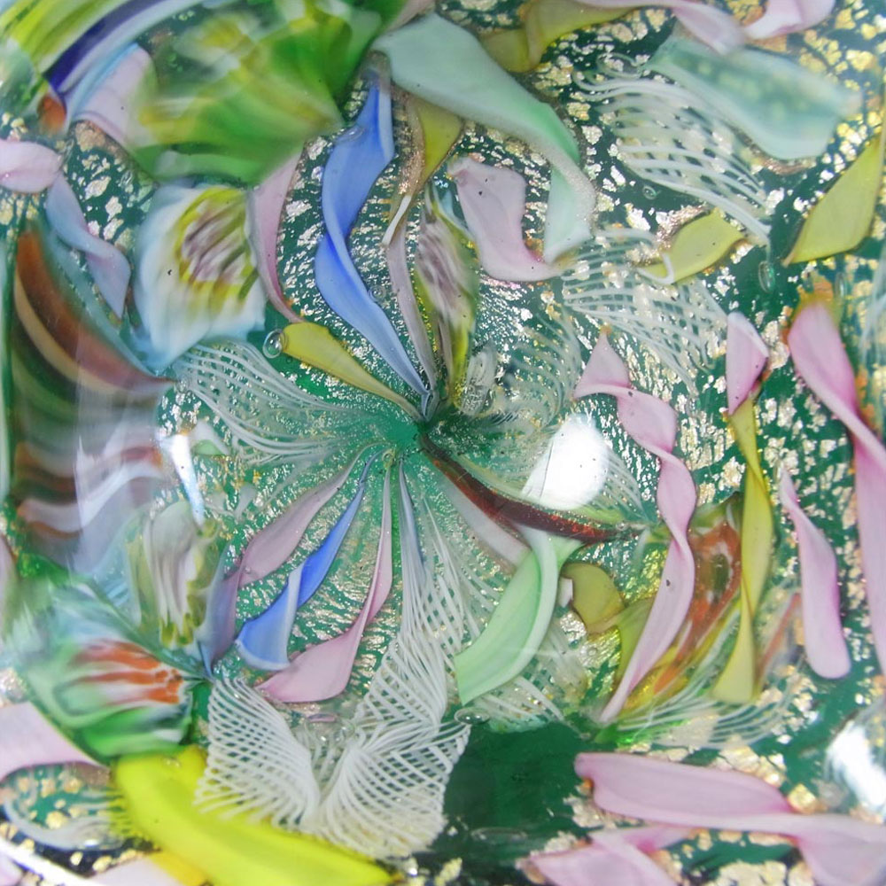(image for) AVEM Murano Zanfirico Bizantino / Tutti Frutti Green Glass Square Bowl - Click Image to Close
