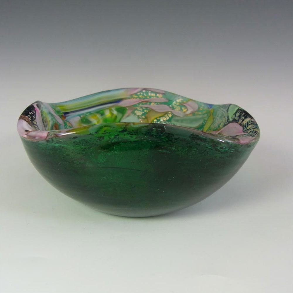 AVEM Murano Zanfirico Bizantino / Tutti Frutti Green Glass Square Bowl - Click Image to Close