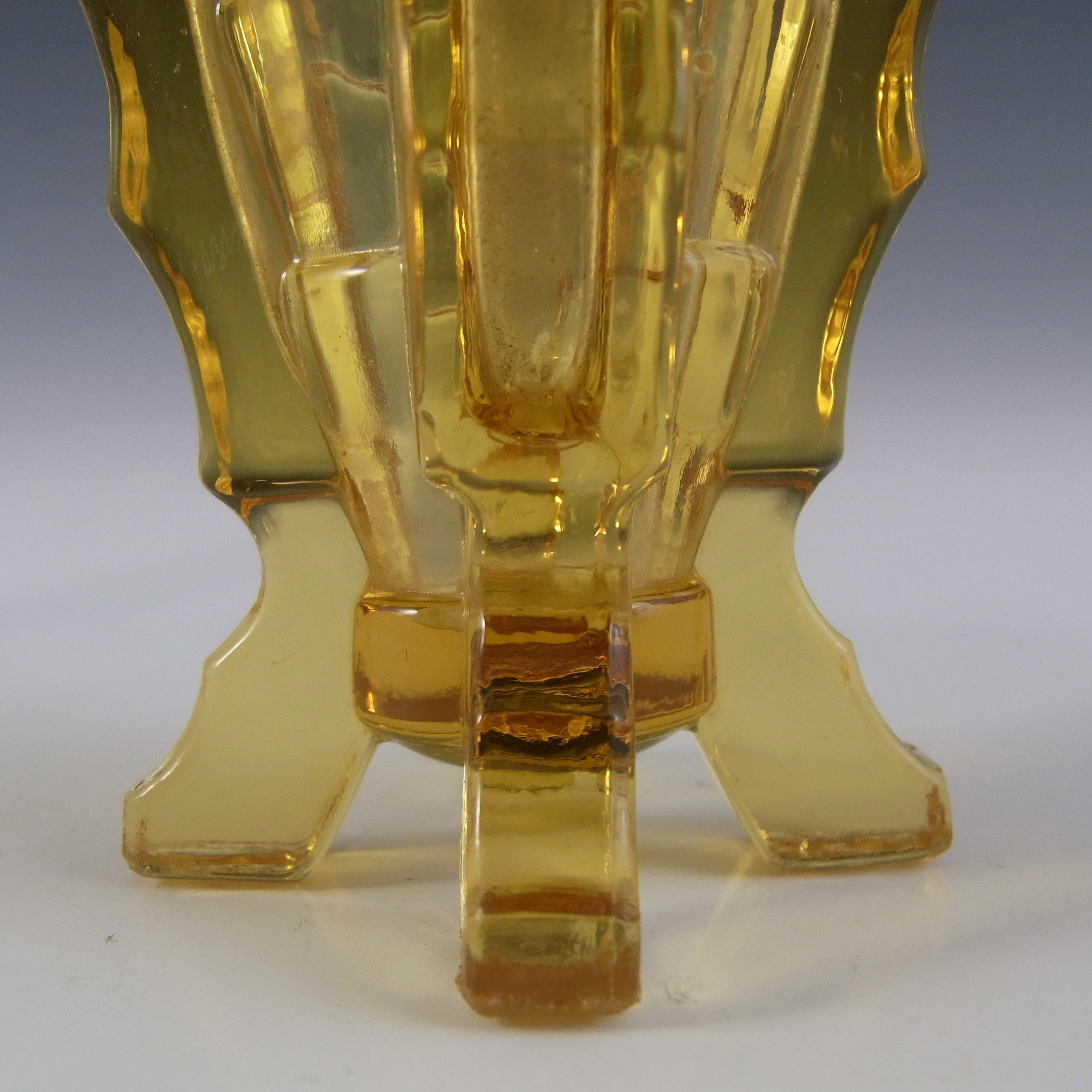 Bagley #3007 Art Deco 4.25" Vintage Amber Glass 'Bamboo' Vase - Click Image to Close