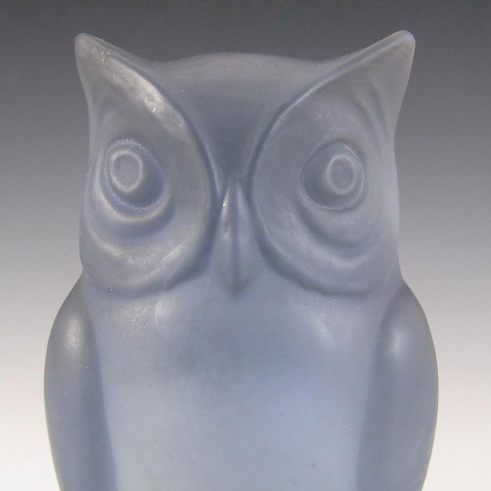 (image for) Bagley Art Deco Frosted Blue Glass Owl Bookends / Book Ends - Click Image to Close