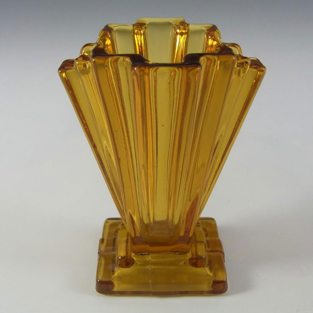 (image for) Bagley #334 Art Deco 4" Vintage Amber Glass 'Grantham' Vase - Click Image to Close