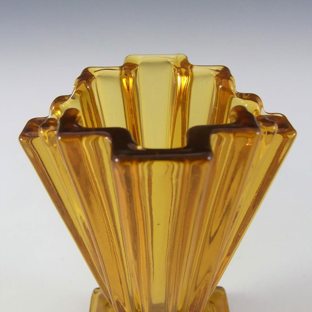 (image for) Bagley #334 Art Deco 4" Vintage Amber Glass 'Grantham' Vase - Click Image to Close