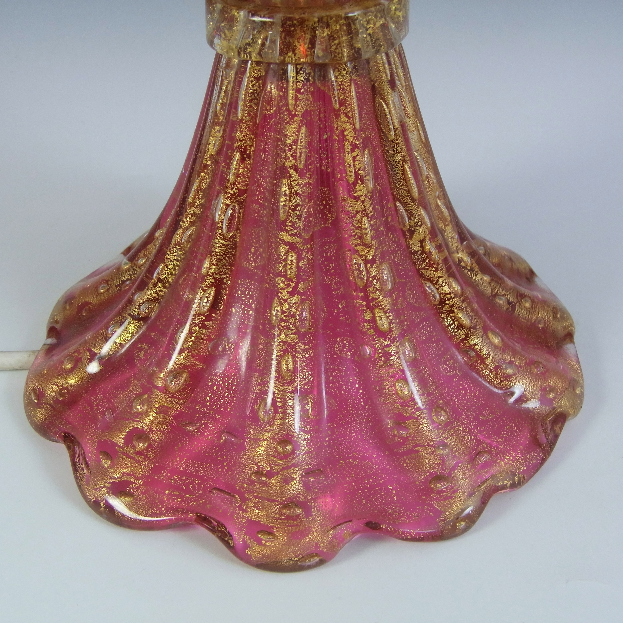 Barovier & Toso Murano Cordonato Oro Gold Leaf Pink Glass Lamp - Click Image to Close