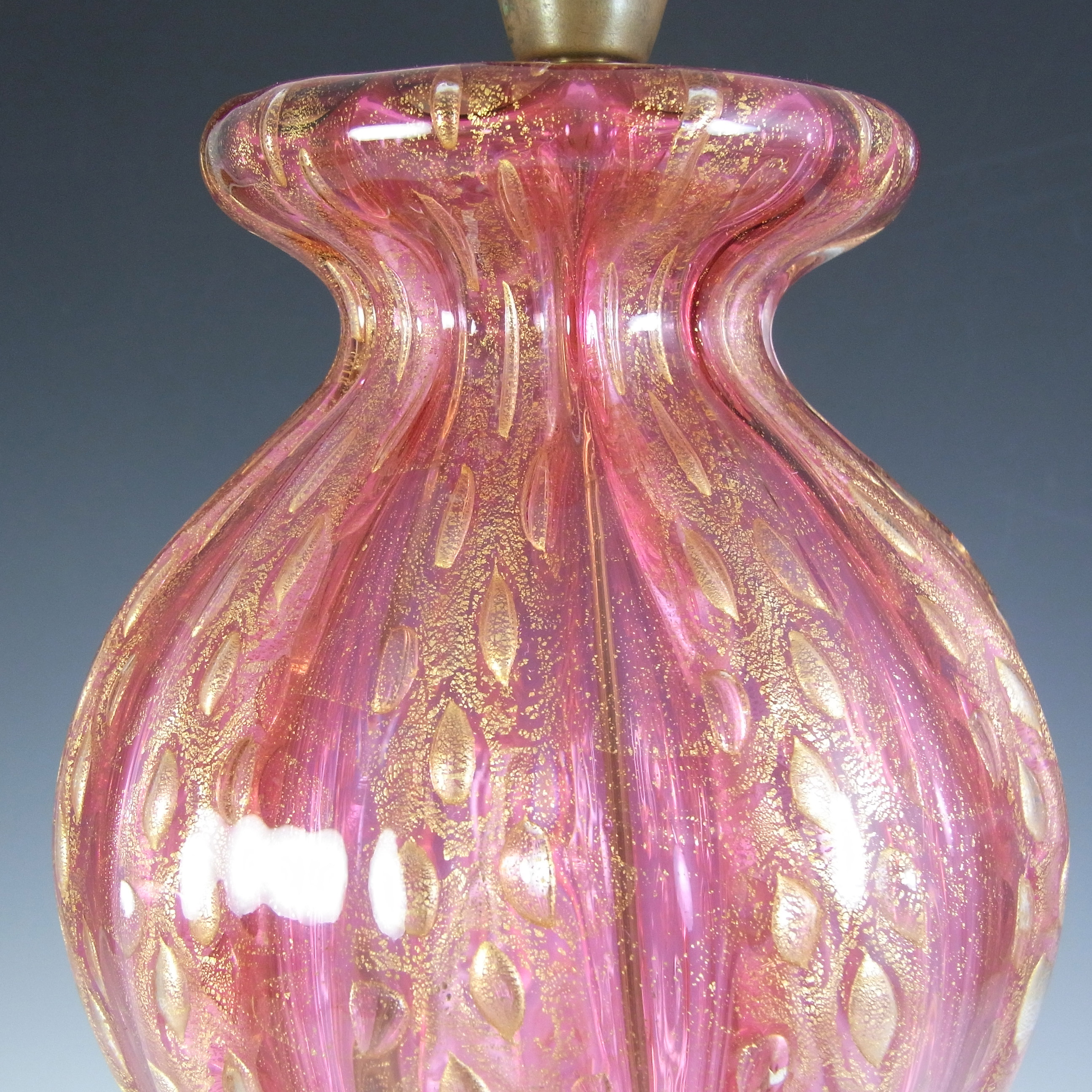 (image for) Barovier & Toso Murano Cordonato Oro Gold Leaf Pink Glass Lamp - Click Image to Close