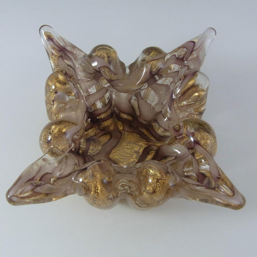 (image for) Barovier & Toso "Graffito" Murano Gold Leaf Purple Glass Bowl - Click Image to Close