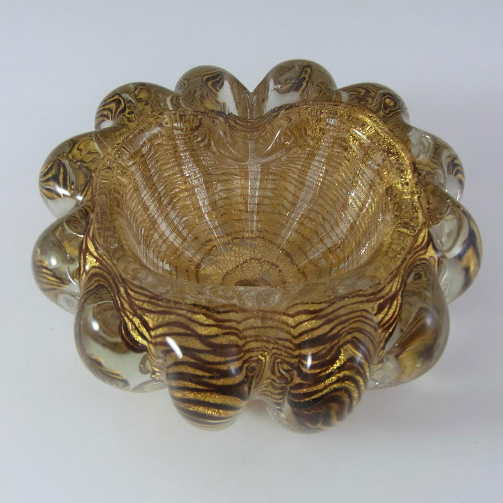 (image for) Barovier & Toso "Zebrati" Murano Gold Leaf Glass Bowl - Click Image to Close