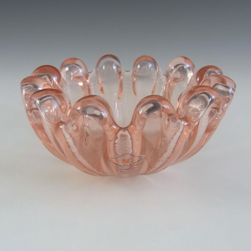 Barovier & Toso Murano Pink Glass Shell Bowl - Signed - Click Image to Close
