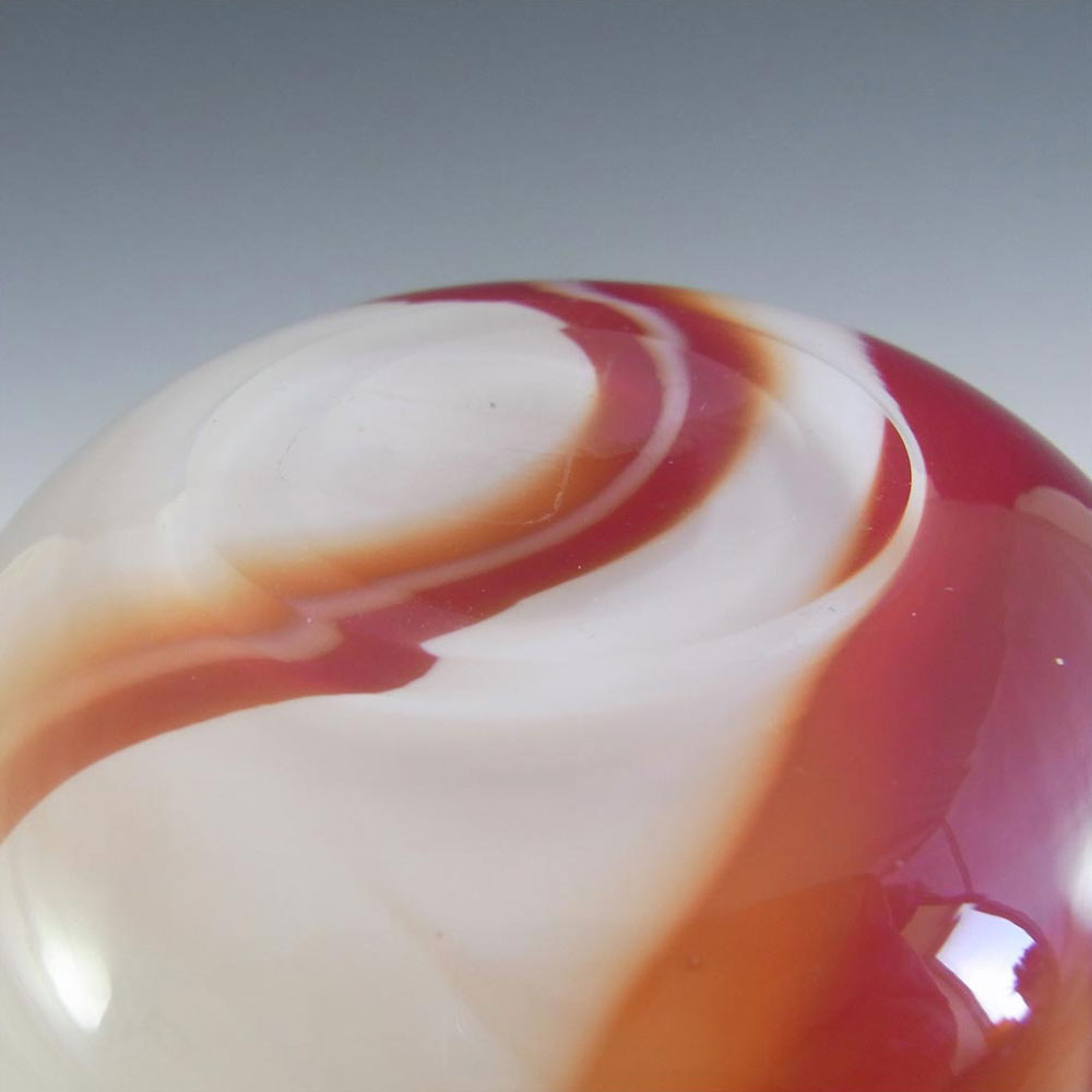 Carlo Moretti Marbled Red & White Murano Glass Vase - Label - Click Image to Close