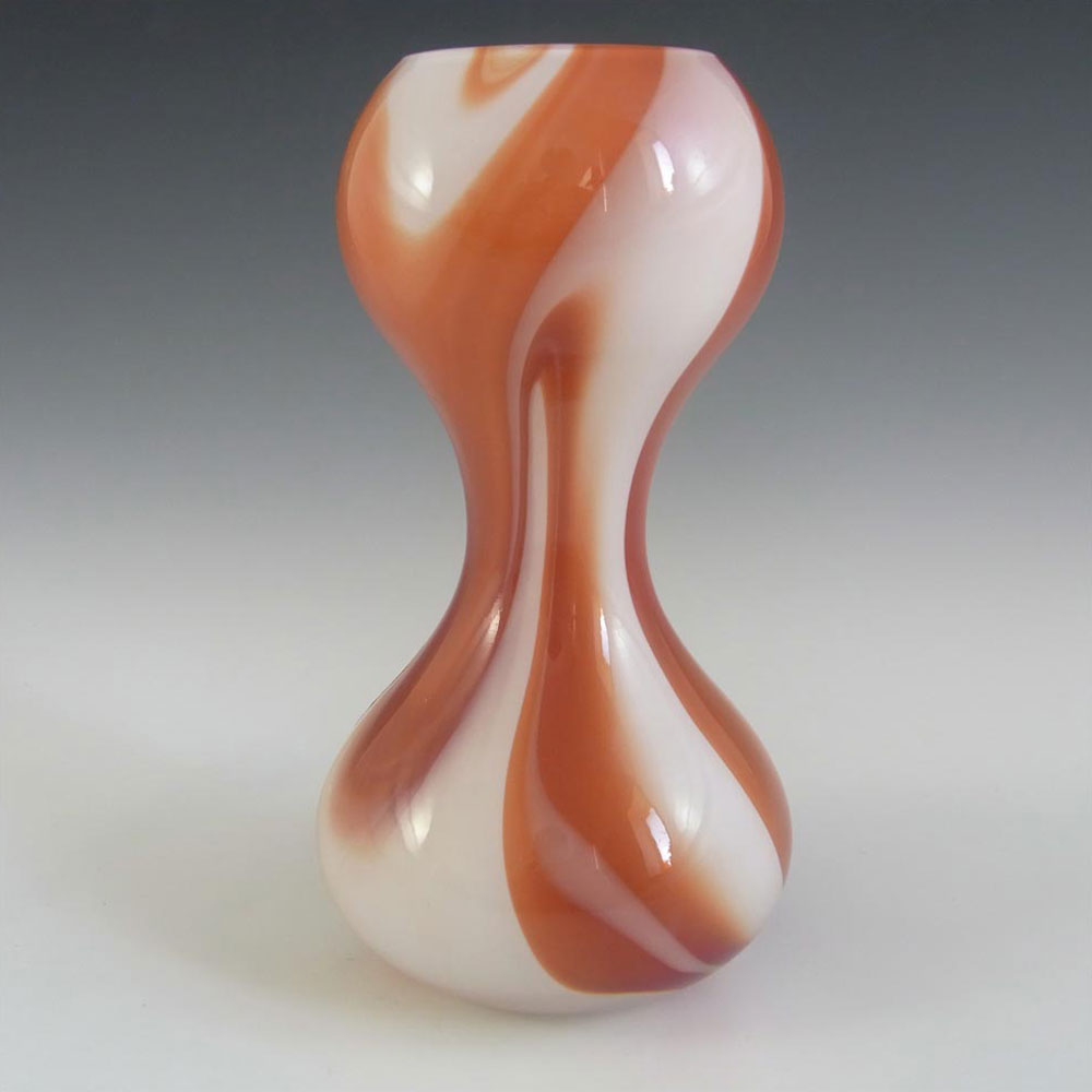 Carlo Moretti Marbled Red & White Murano Glass Vase - Label - Click Image to Close