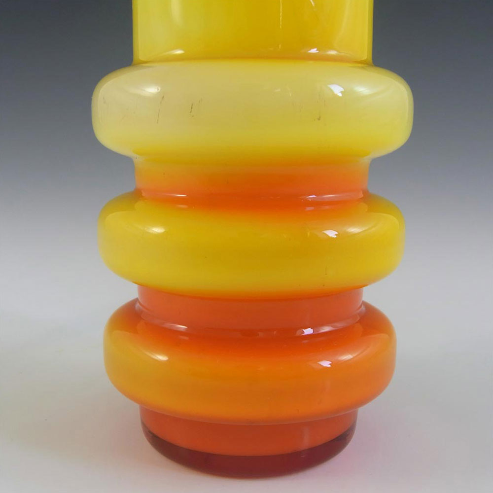 (image for) Scandinavian Vintage Orange & Yellow Cased Glass Hooped 7" Vase - Click Image to Close