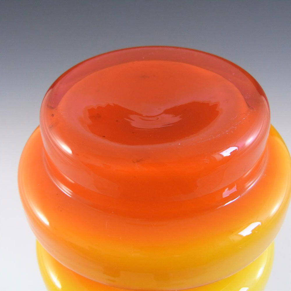 Scandinavian Vintage Orange & Yellow Cased Glass Hooped 7" Vase - Click Image to Close