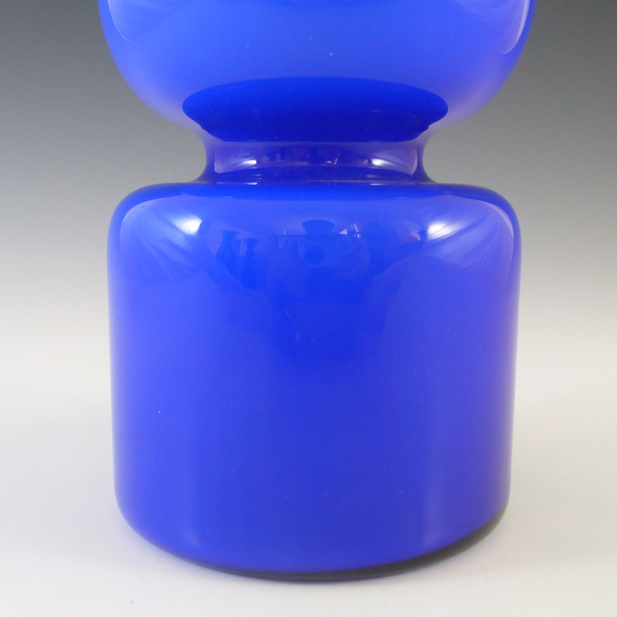 (image for) Empoli Italian 1970's Blue & Opal White Cased Glass 'Hooped' Vase - Click Image to Close