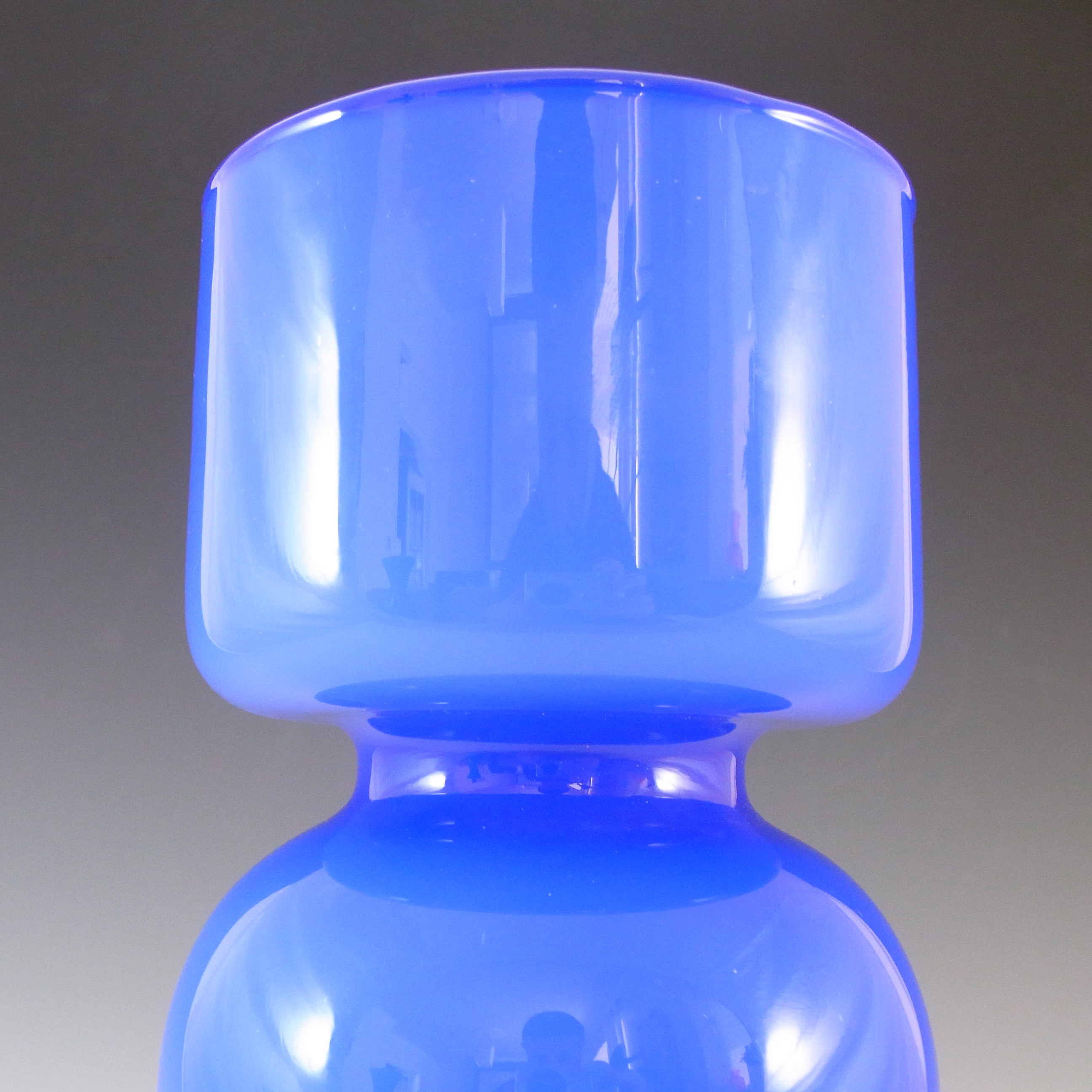 (image for) Empoli Italian 1970's Blue & Opal White Cased Glass 'Hooped' Vase - Click Image to Close