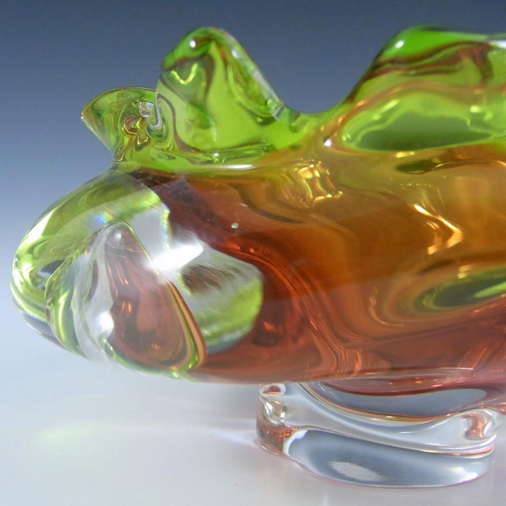 (image for) Chřibská Retro Czech Green & Orange Glass Ashtray Bowl - Click Image to Close