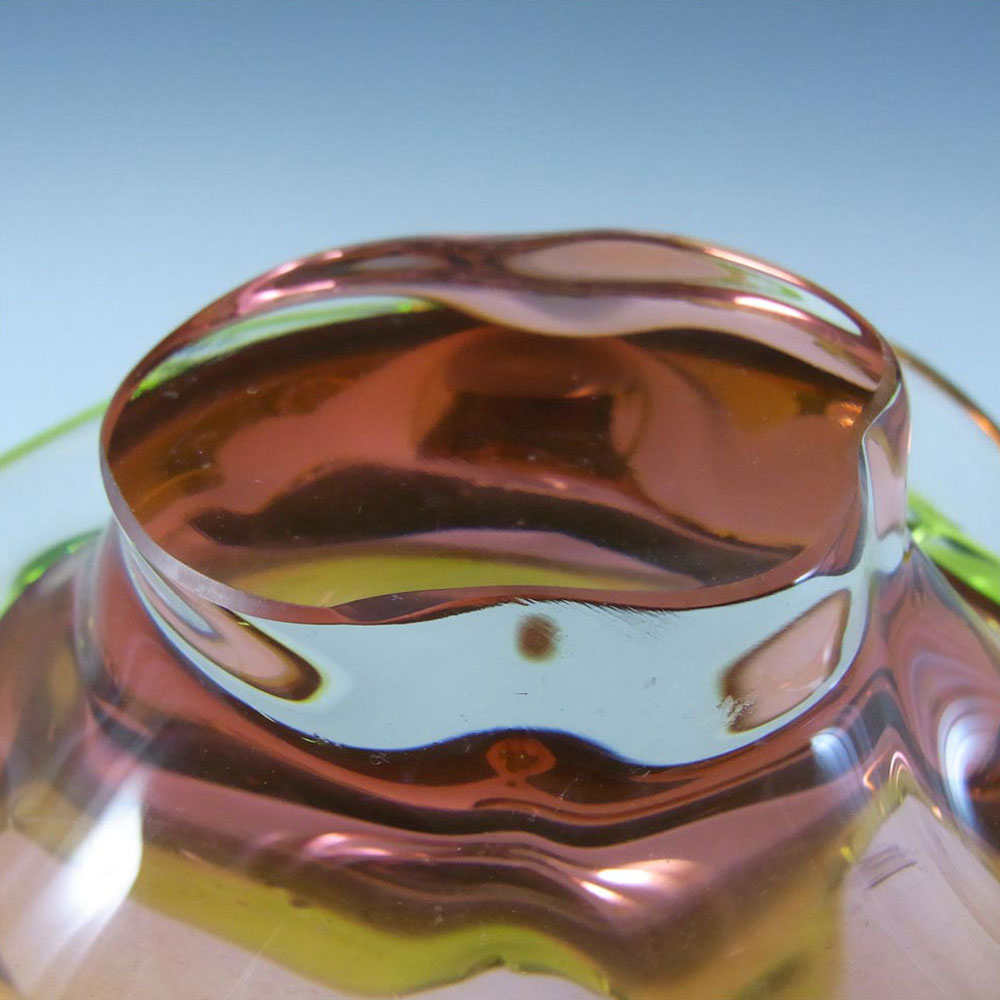 Chřibská Retro Czech Green & Orange Glass Ashtray Bowl - Click Image to Close