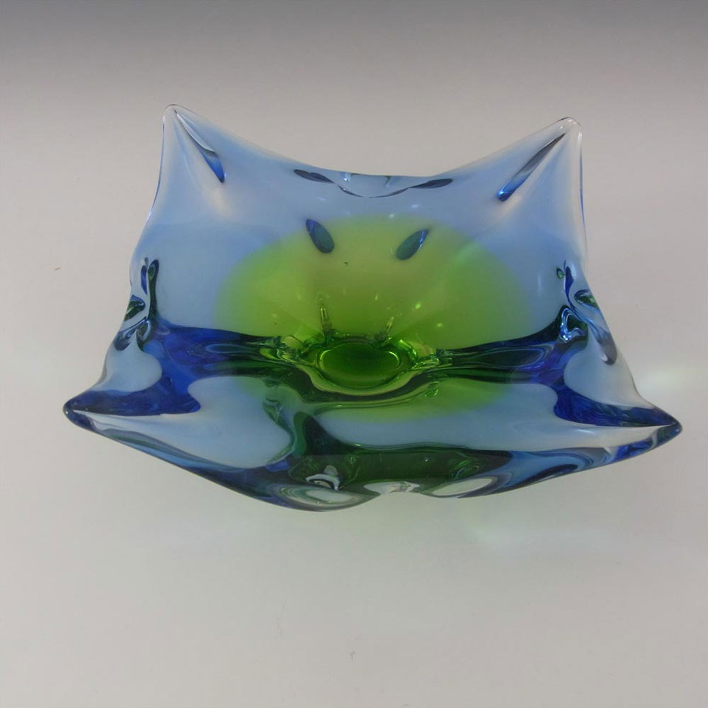 Chřibská #297/5/18 Czech Blue & Green Glass Ashtray Bowl - Click Image to Close