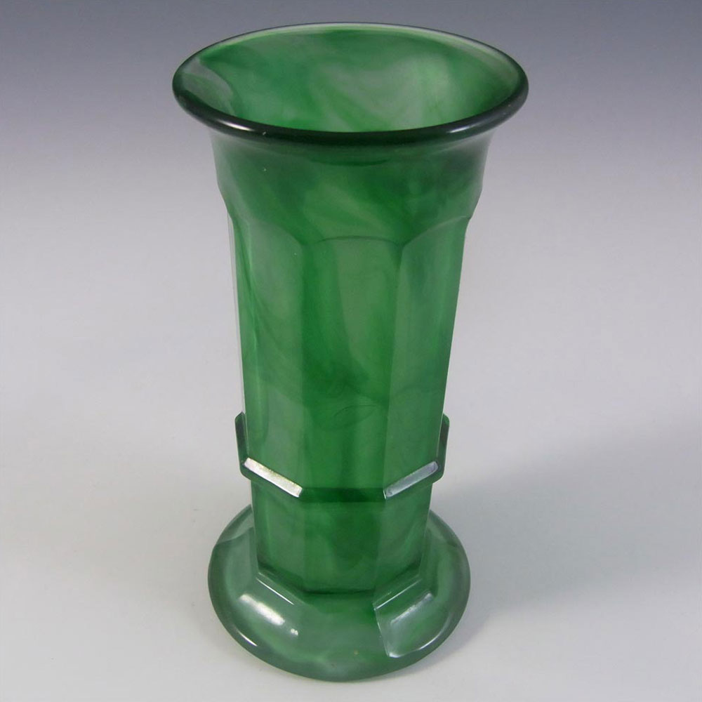 Davidson #279 British Art Deco Green Cloud Glass Vase - Click Image to Close