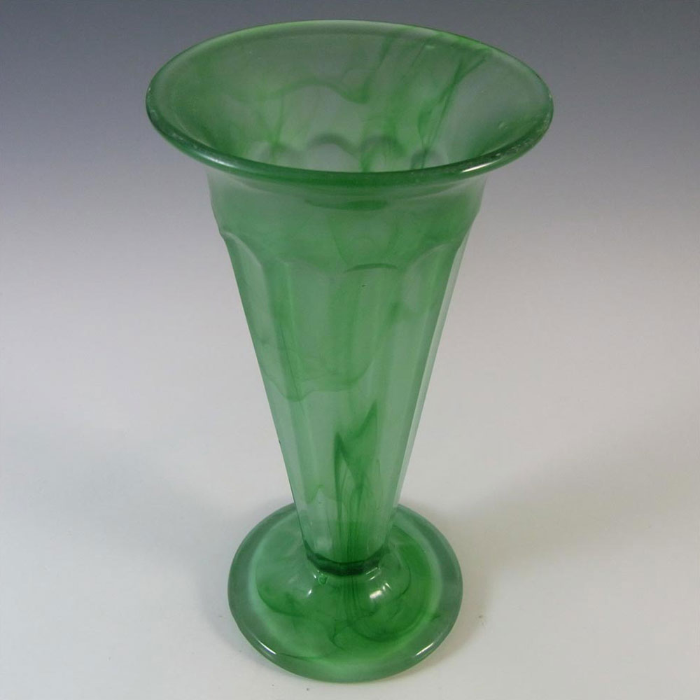 Davidson #51 British Art Deco Green Cloud Glass Vase - Click Image to Close