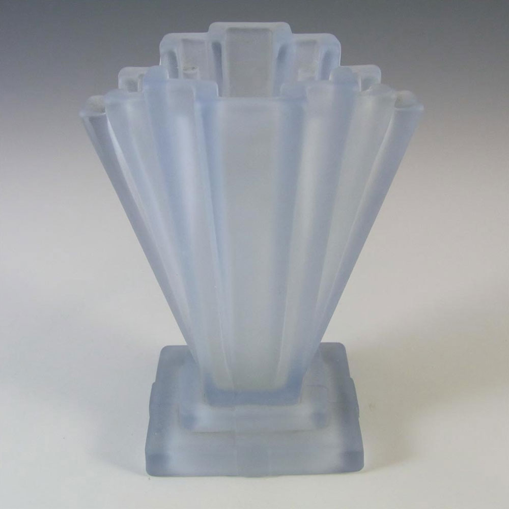 (image for) Bagley #334 Art Deco 6" Frosted Blue Glass 'Grantham' Vase - Click Image to Close