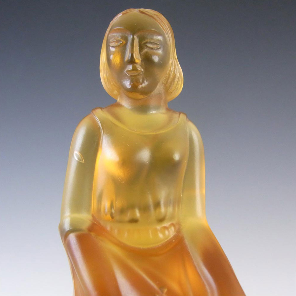 (image for) Art Deco Amber Glass Lady Figurine Trinket Pot/Powder Bowl - Click Image to Close
