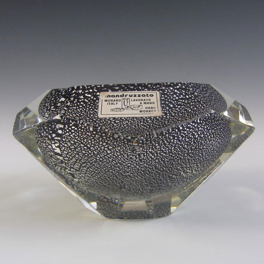 Mandruzzato Murano Faceted Black & Silver Glass Block Bowl - Click Image to Close