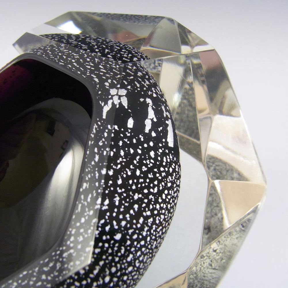 Mandruzzato Murano Faceted Black & Silver Glass Block Bowl - Click Image to Close