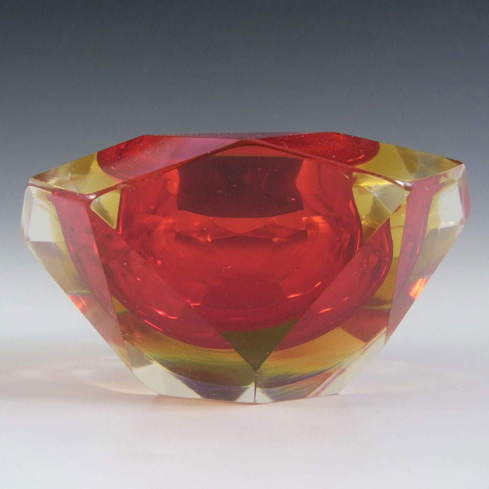 (image for) Murano Faceted Red & Amber Sommerso Glass Block Bowl #4 - Click Image to Close