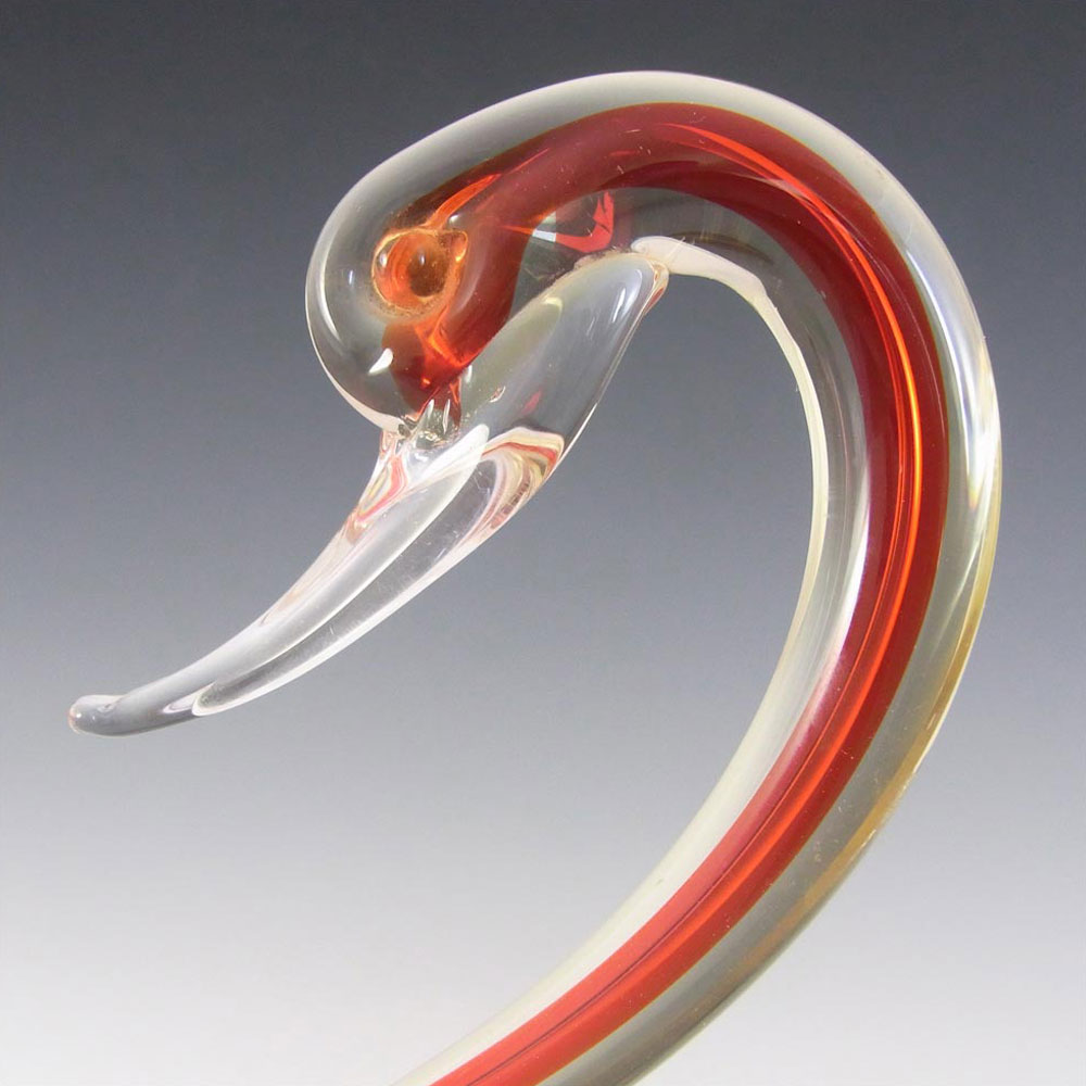 Murano Red & Amber Cased Sommerso Glass Swan Figurine - Click Image to Close