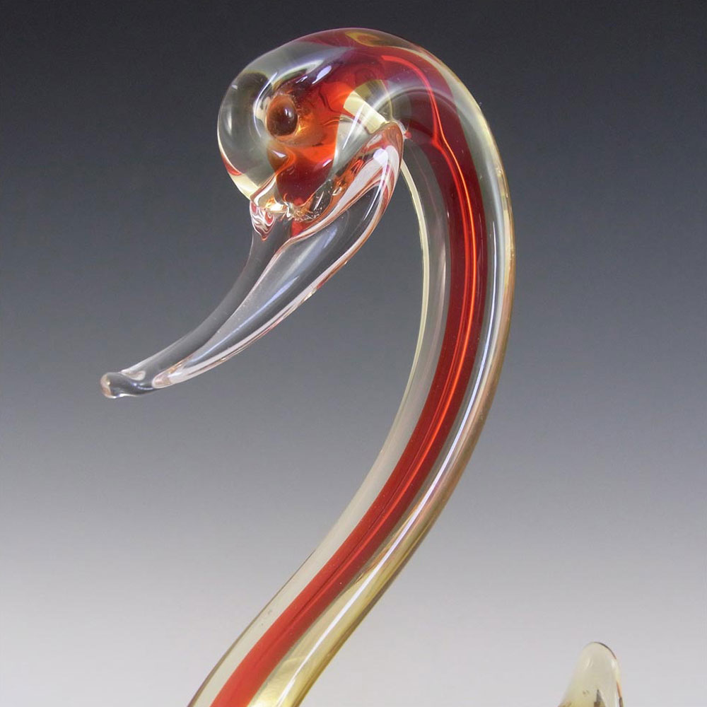 (image for) Murano Red & Amber Cased Sommerso Glass Swan Figurine - Click Image to Close