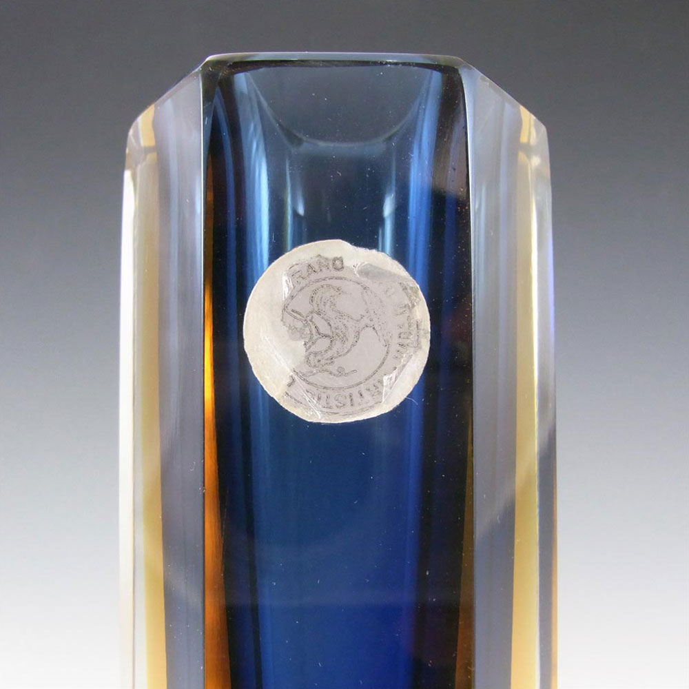 Bucella Cristalli Murano Faceted Blue & Amber Sommerso Glass Vase - Click Image to Close