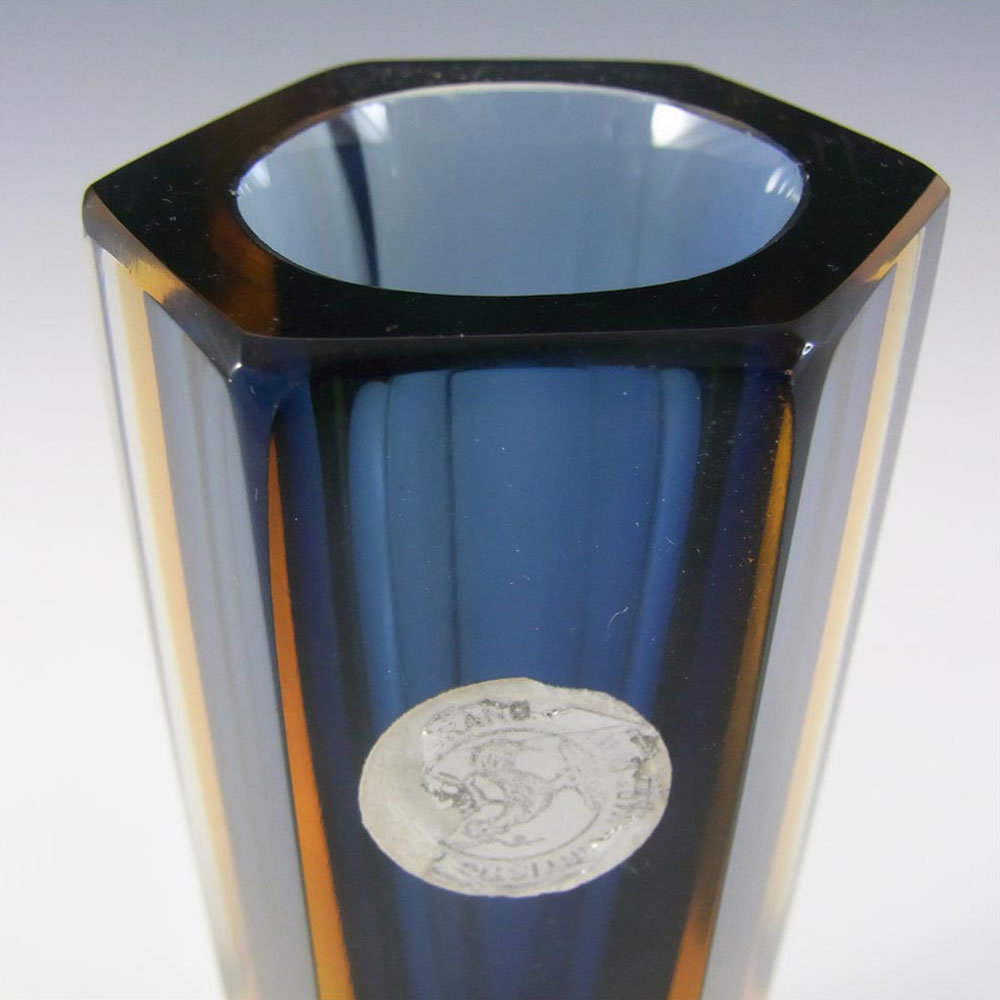 Bucella Cristalli Murano Faceted Blue & Amber Sommerso Glass Vase - Click Image to Close