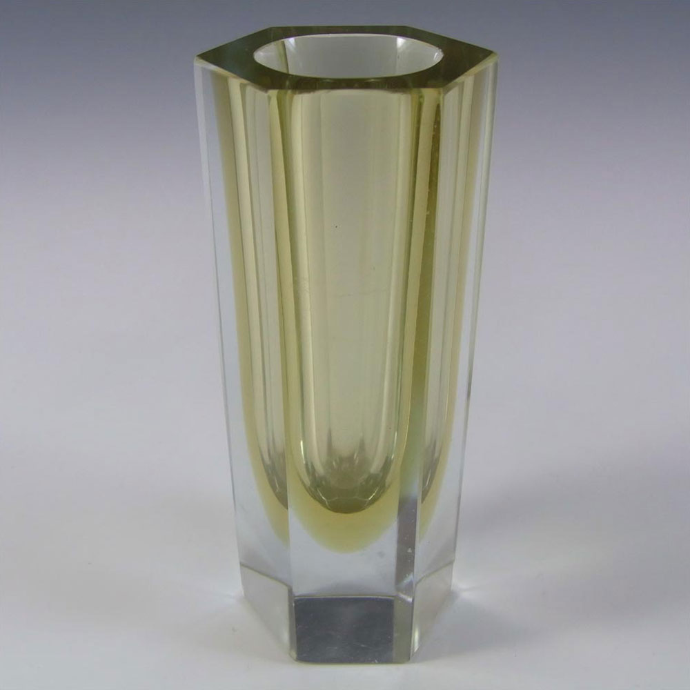 (image for) Murano Faceted Yellow & Clear Sommerso Glass Block Vase - Click Image to Close