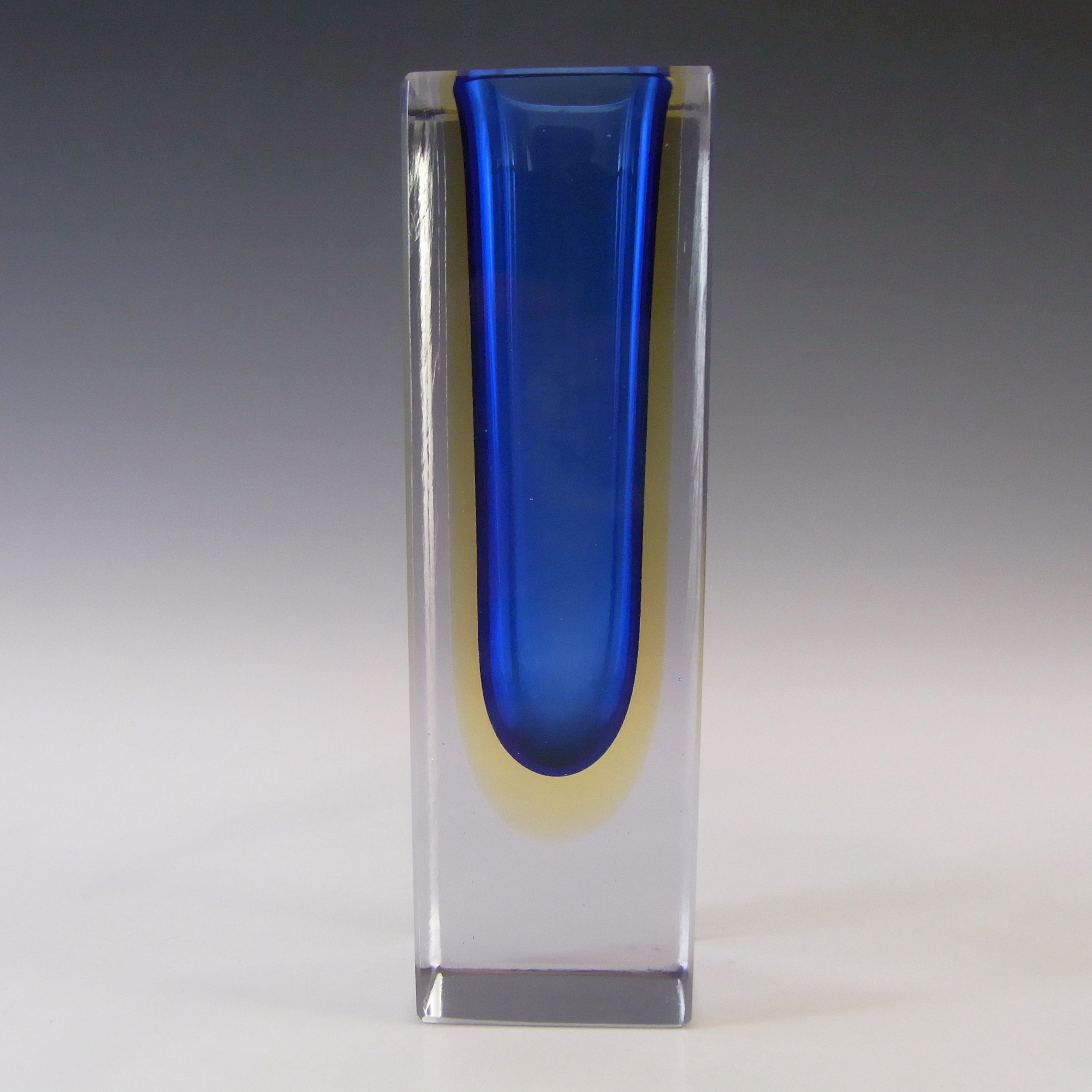 (image for) Murano Faceted Blue & Amber Sommerso Glass Block Vase #2 - Click Image to Close