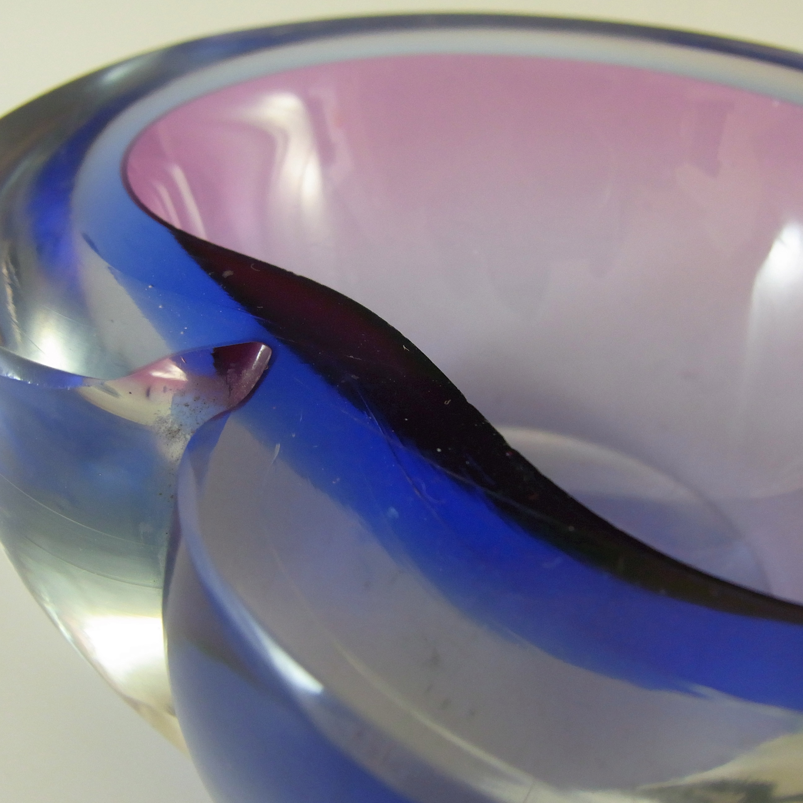 Murano Geode Purple & Blue Sommerso Glass Kidney Bowl - Click Image to Close
