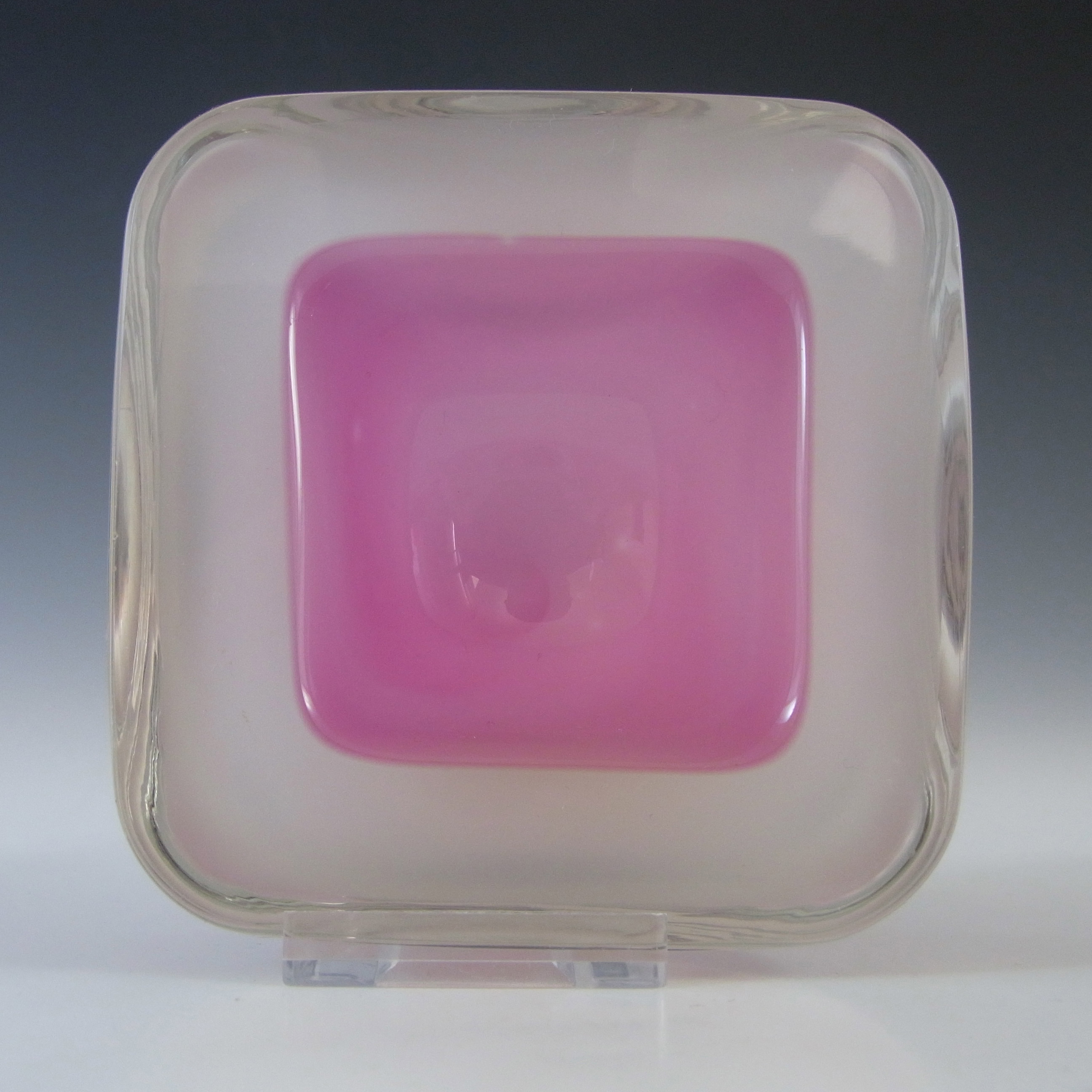 (image for) Murano Geode Pink & White Sommerso Glass Square Bowl - Click Image to Close
