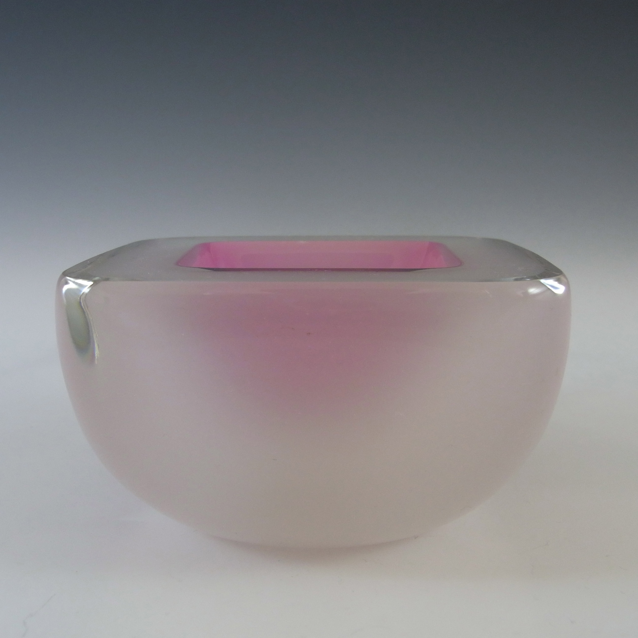 (image for) Murano Geode Pink & White Sommerso Glass Square Bowl - Click Image to Close
