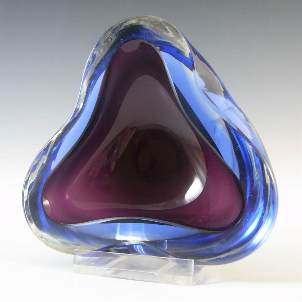 (image for) Murano Geode Purple & Blue Sommerso Glass Triangle Bowl - Click Image to Close