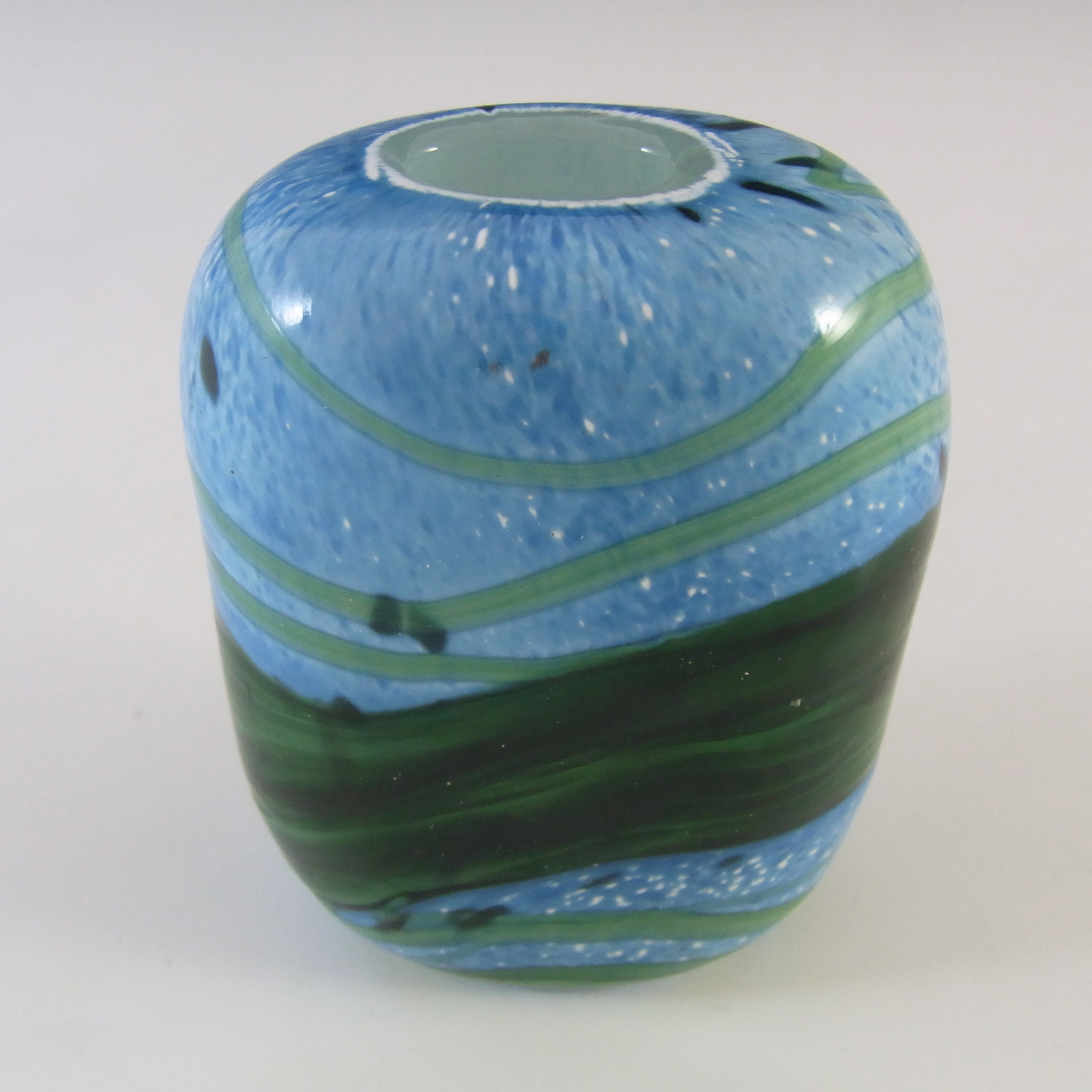 Gozo Maltese Blue & Green Glass 'Seaweed' Vase - Signed - Click Image to Close