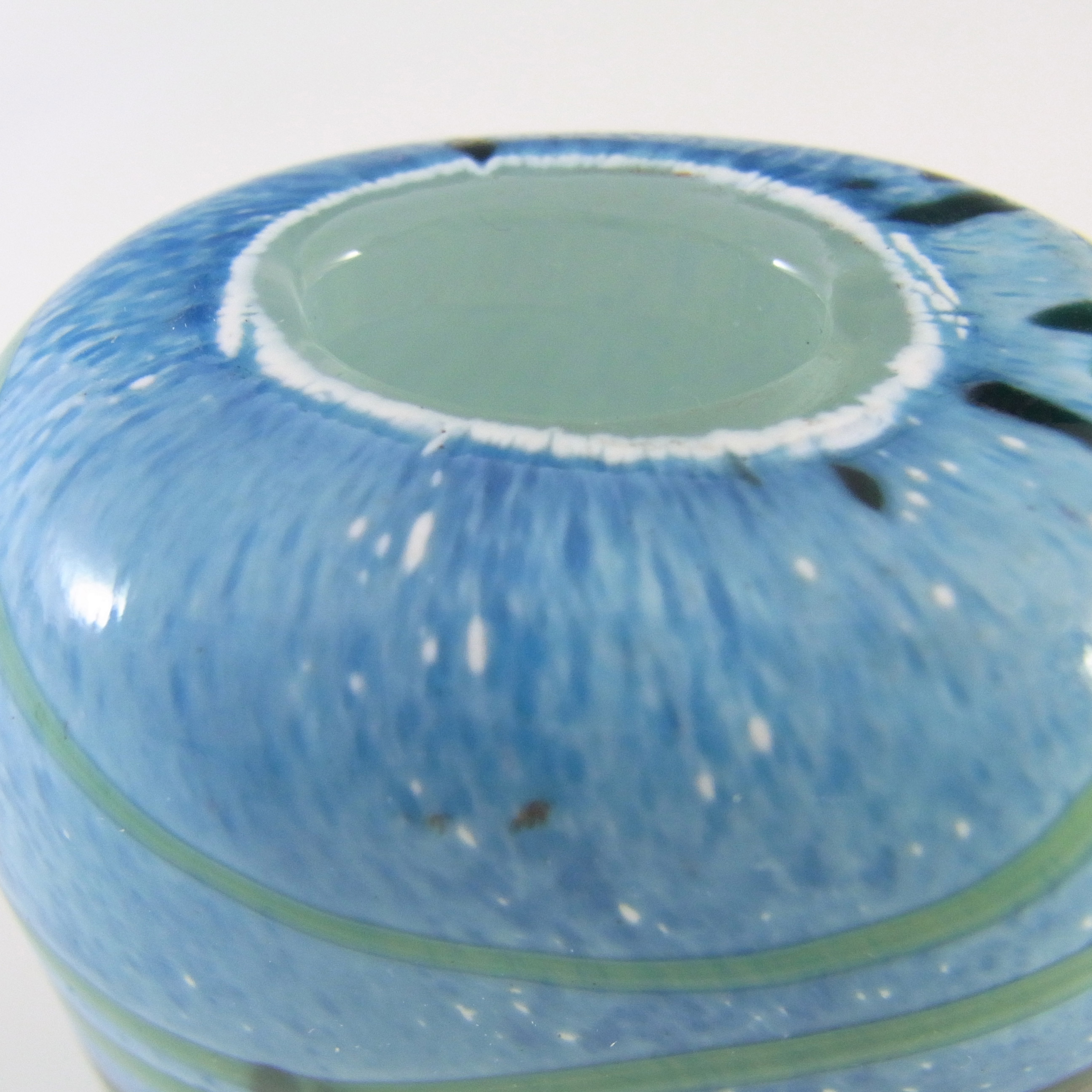 Gozo Maltese Blue & Green Glass 'Seaweed' Vase - Signed - Click Image to Close