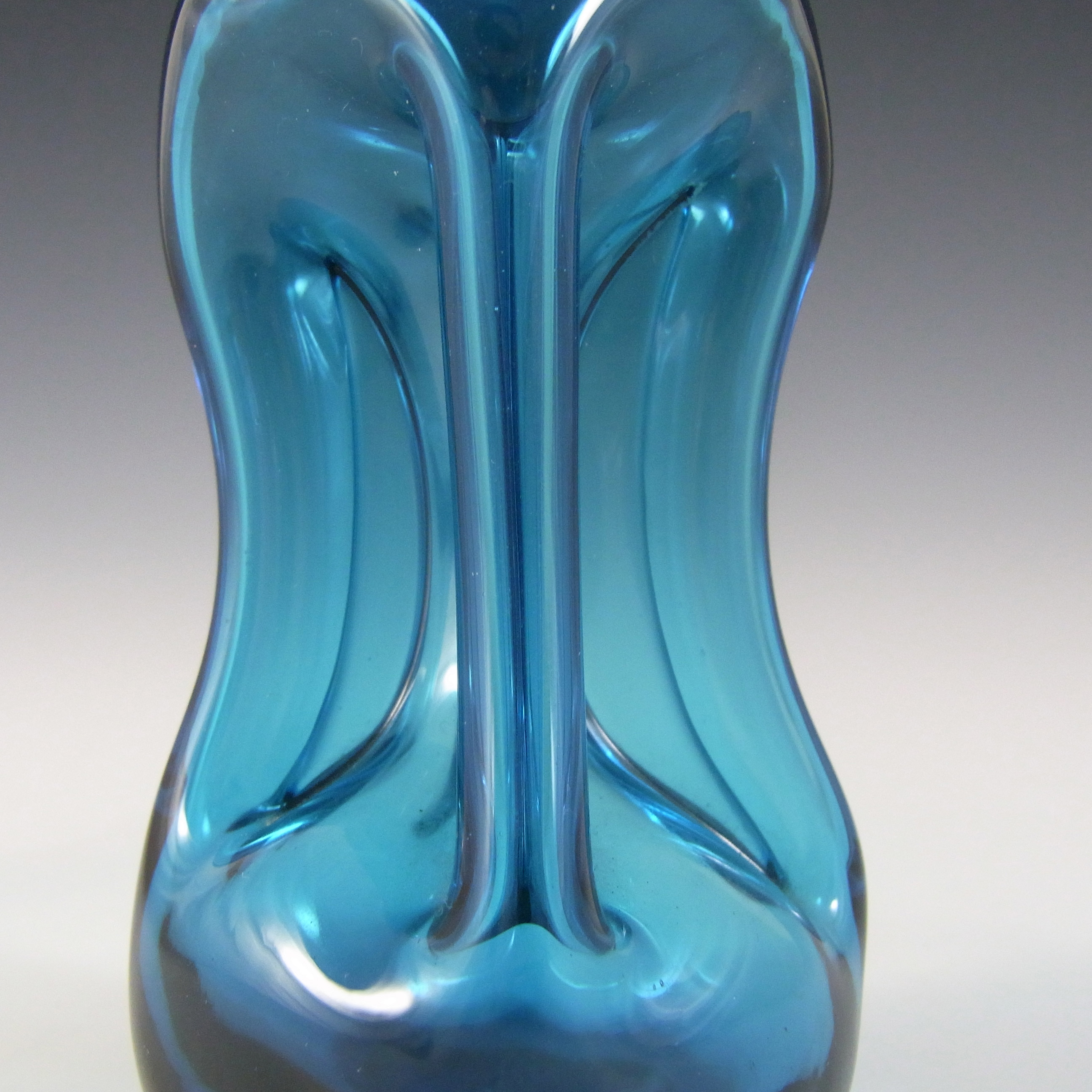 Holmegaard / Jacob Bang Blue Glass 6.25" 'Cluck Cluck' Decanter / Bottle - Click Image to Close