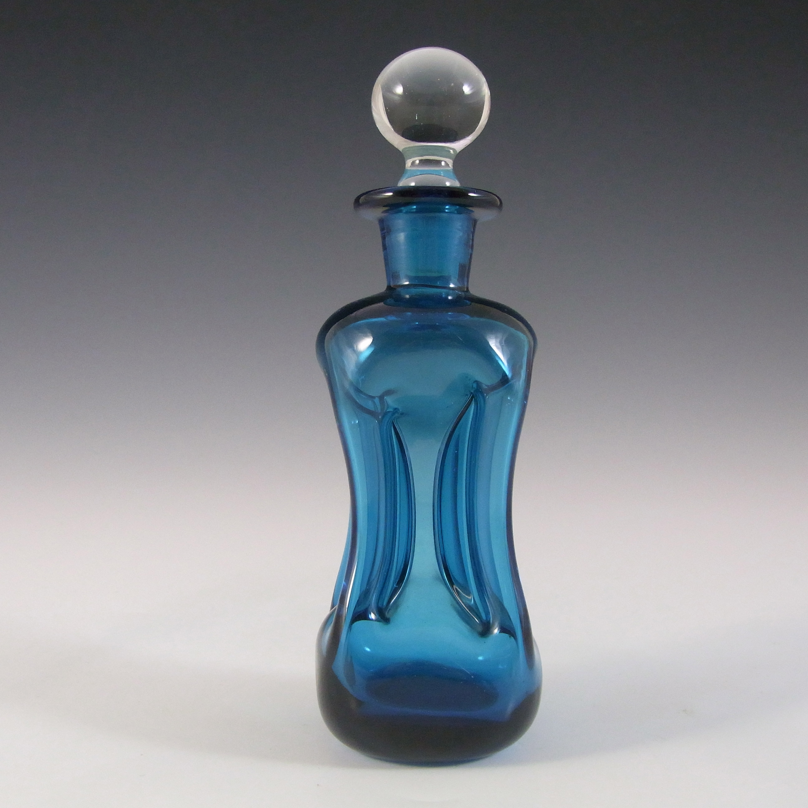 (image for) Holmegaard / Jacob Bang Blue Glass 6.25" 'Cluck Cluck' Decanter / Bottle - Click Image to Close