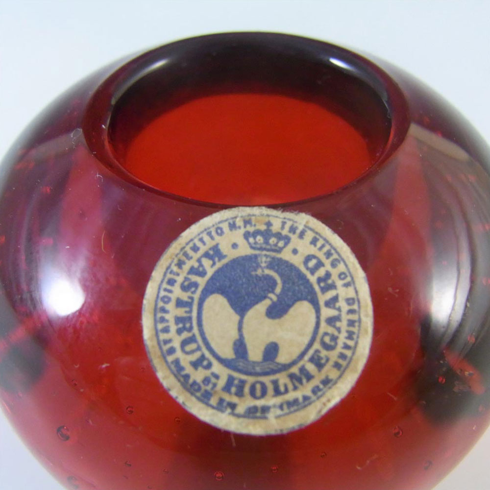 (image for) Holmegaard Red Glass 'Bubbles' Candlestick - Labelled - Click Image to Close