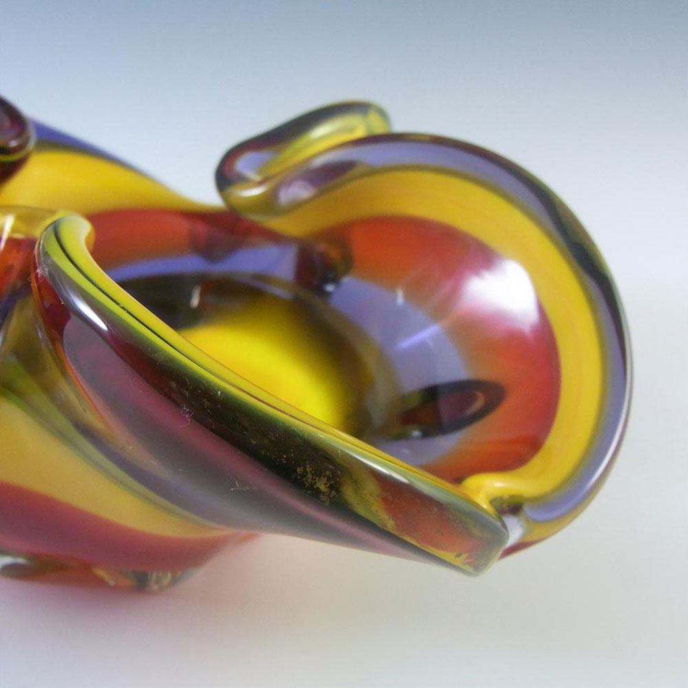(image for) Iwatsu Japanese "Best Art Glass" Yellow, Blue & Red Bowl - Click Image to Close