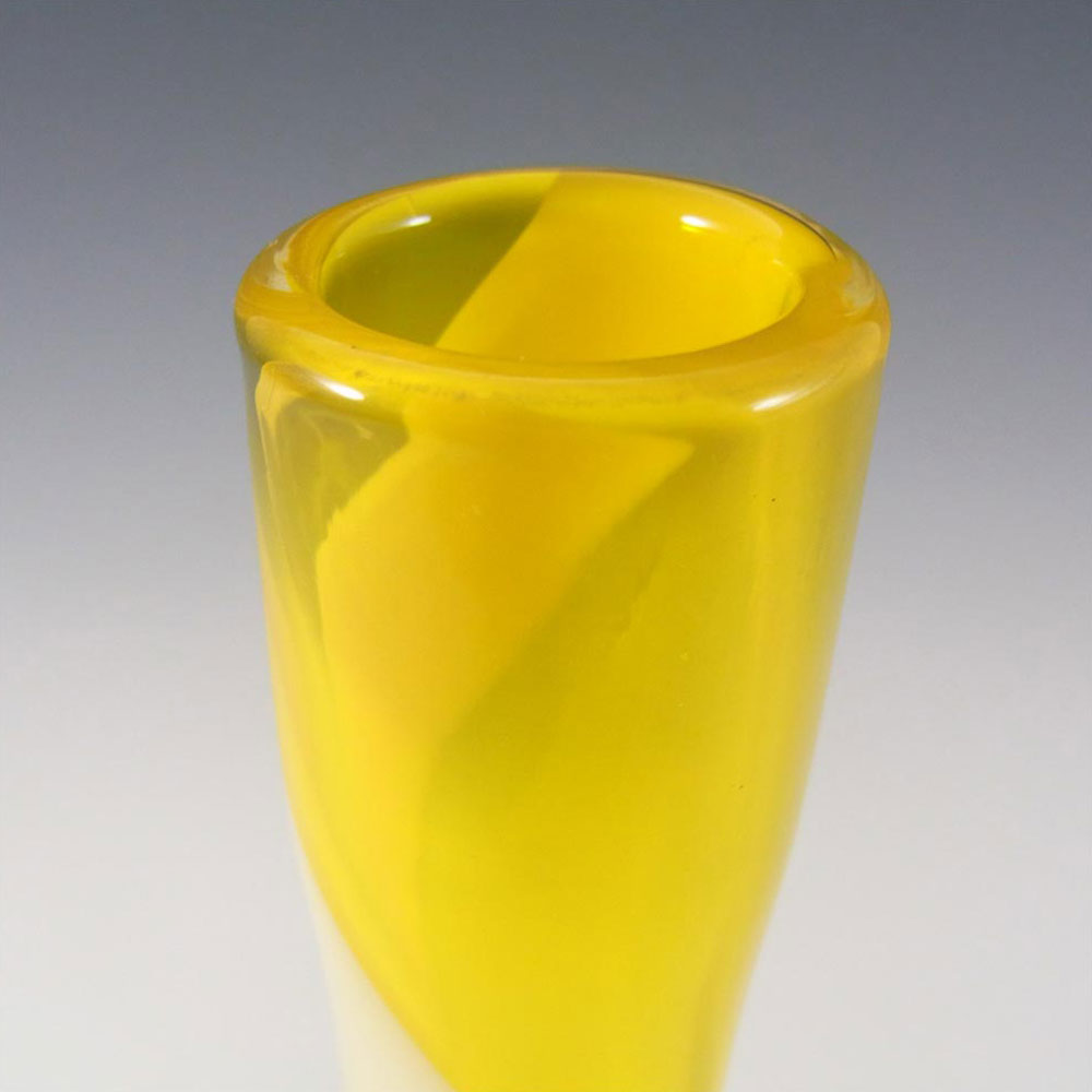 (image for) Japanese Yellow & White Vintage Glass Bud Vase - Click Image to Close