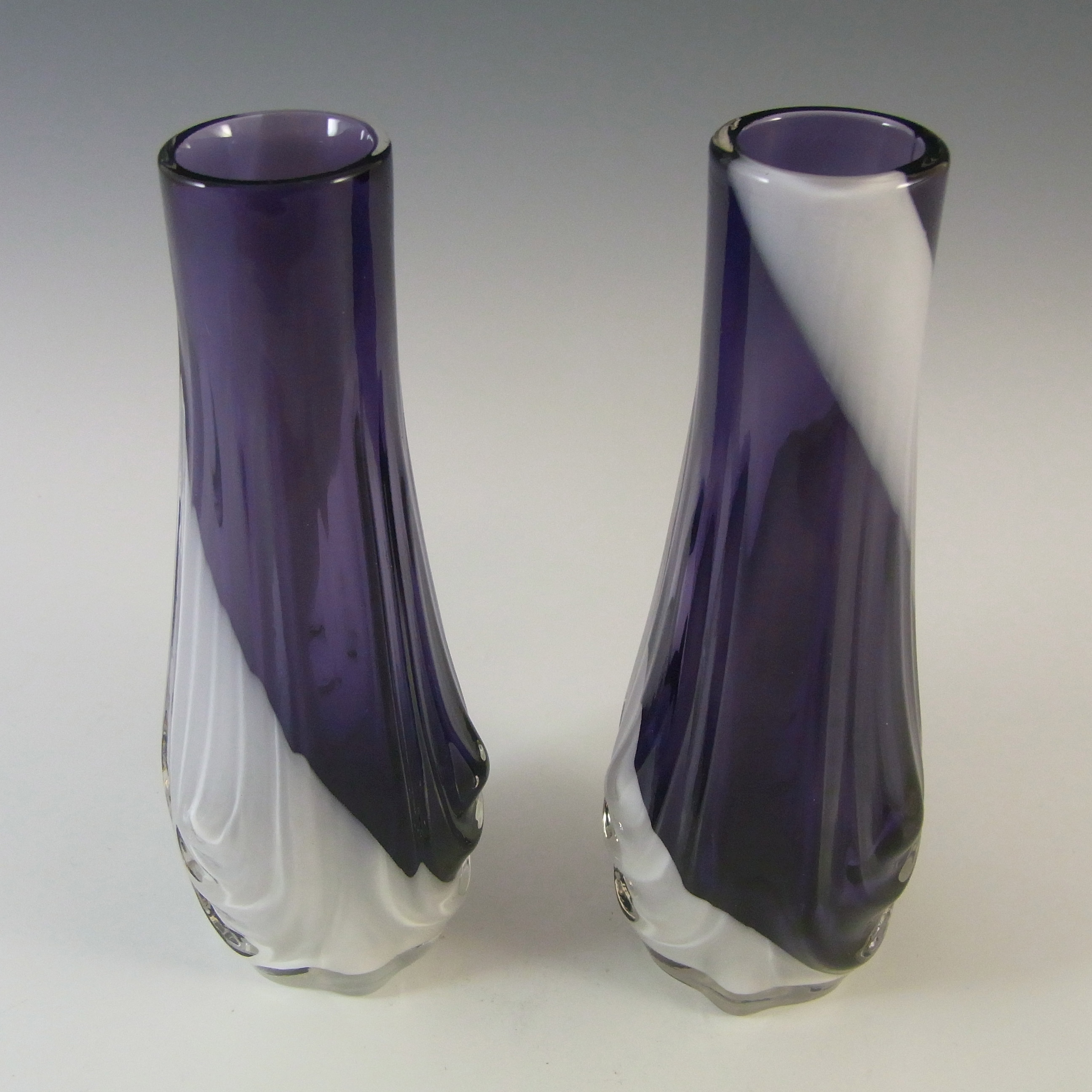 (image for) Japanese Pair of Purple & White Vintage Glass Bud Vases - Click Image to Close